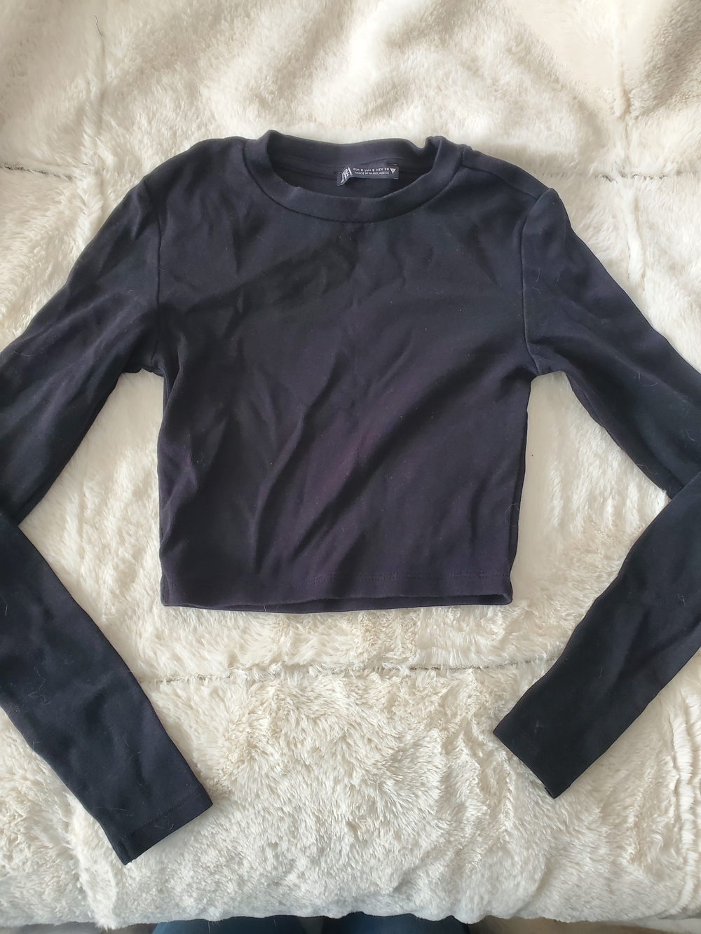 Zara Black Long-Sleeve Cropped Crew Top